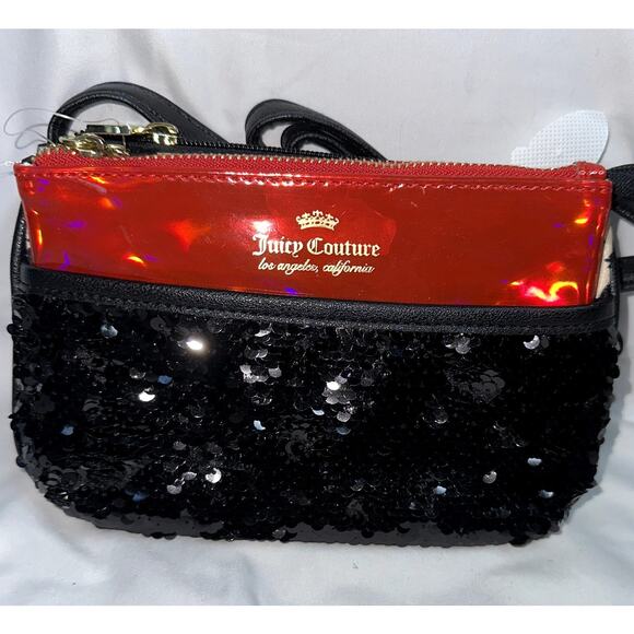 Juicy Couture Clashing Hearts Mini Crossbody Sequins Red Black Cheetah NWT - Picture 1 of 9